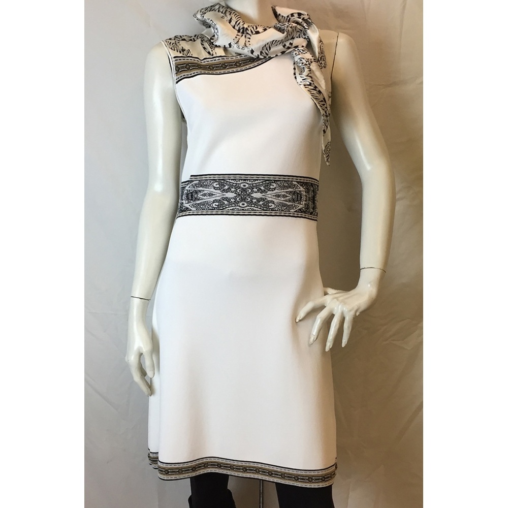 Class Cavalli White Scarf Neck Knit Dress